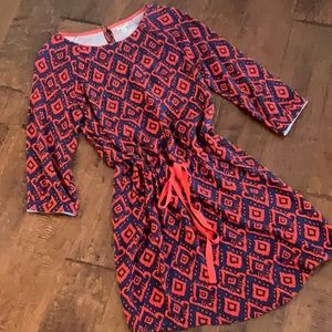 Hatley 3/4 sleeve dress. Navy blue and orange.